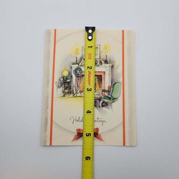 Vintage Holiday Christmas Greetings Card Fireplace Scene - Picture 6 of 6